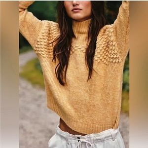 Free People XSmall Sweater Bradley Textured Turtleneck in Camel Heather